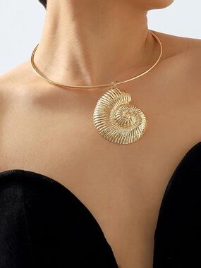 Anthropologie Gold Shell Spiral Choker Necklace